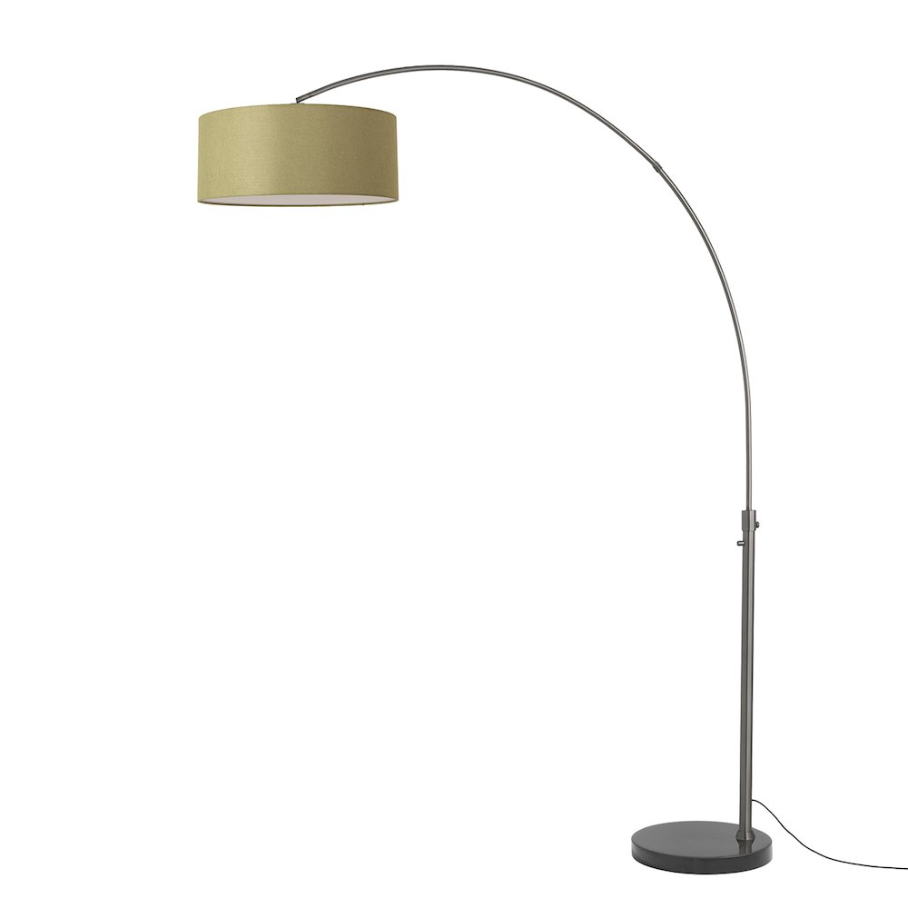 Float 92" Arc Lamp - Black Nickel, Black Marble Base, Avocado Linen Shade. Picture 1