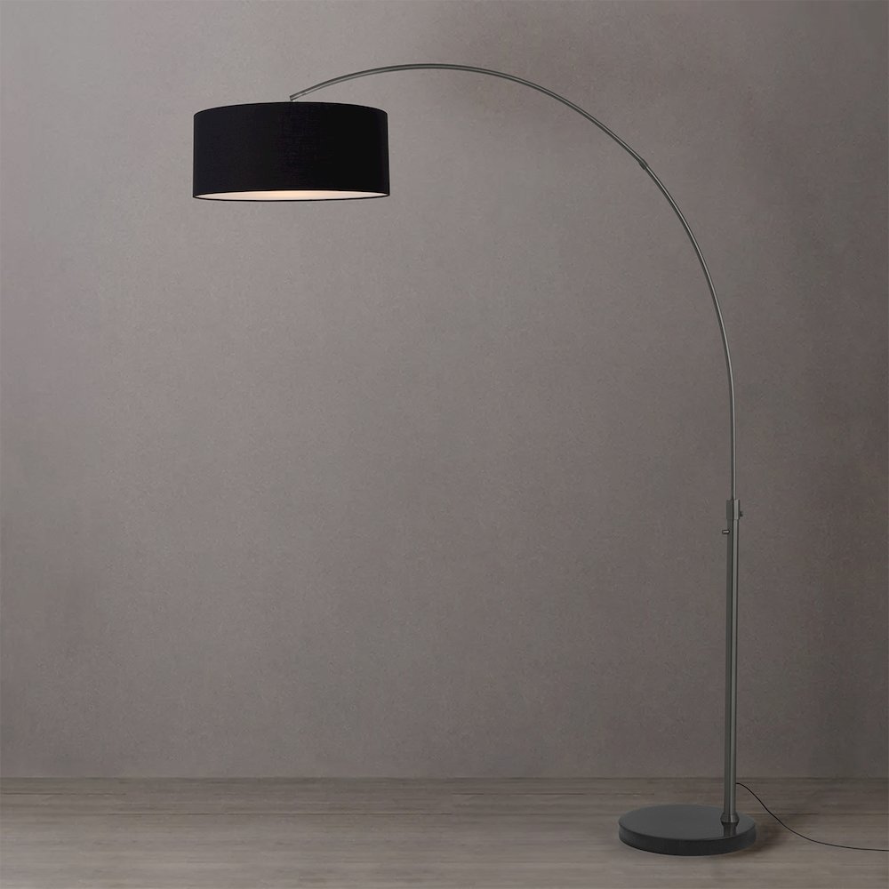 Float 92"H 1-Light Arc Lamp, Black Linen Shade, Black Marble Base, Black Nickel. Picture 2