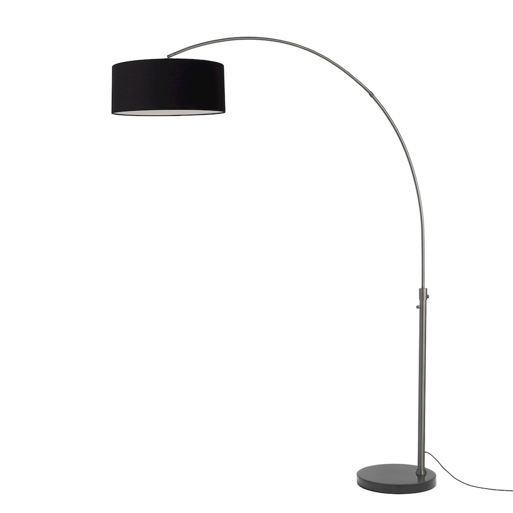 Float 92"H 1-Light Arc Lamp, Black Linen Shade, Black Marble Base, Black Nickel. Picture 1