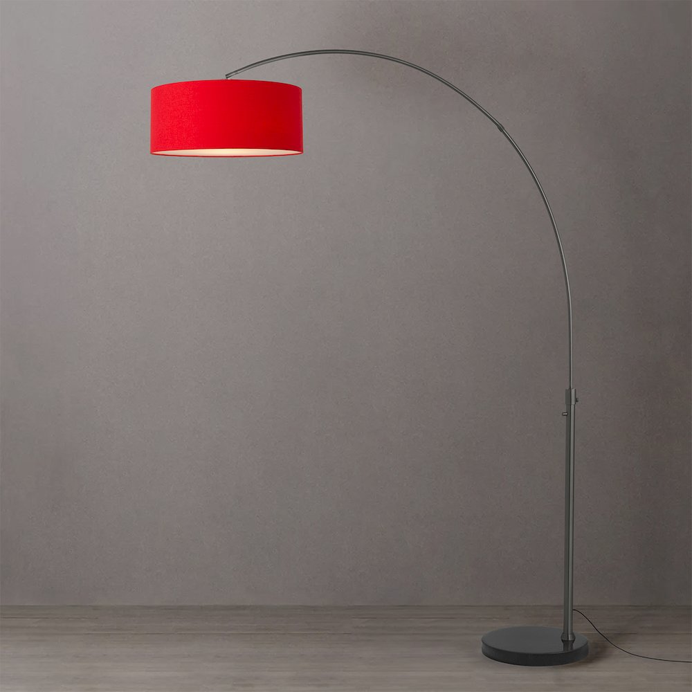 Float 92"H 1-Light Arc Lamp, Crimson Red Linen Shade, Black Marble Base, Black. Picture 2