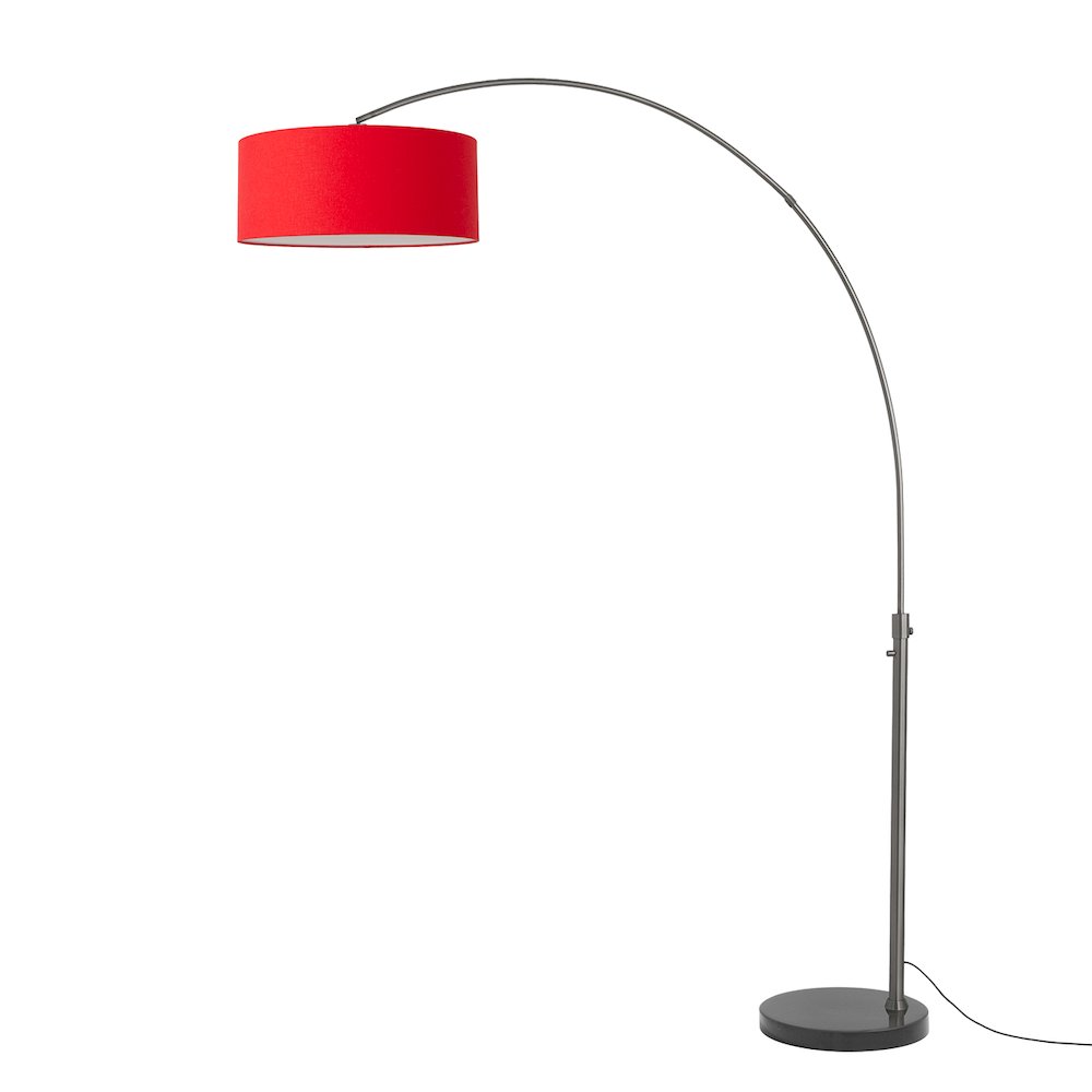 Float 92"H 1-Light Arc Lamp, Crimson Red Linen Shade, Black Marble Base, Black. Picture 1