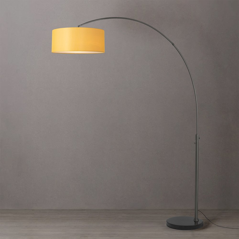 Float 92"H 1-Light Arc Lamp, Mustard Linen Shade, Black Marble Base, Black. Picture 2