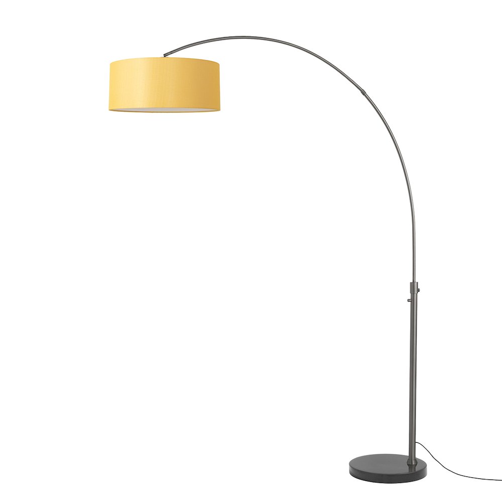 Float 92"H 1-Light Arc Lamp, Mustard Linen Shade, Black Marble Base, Black. Picture 1