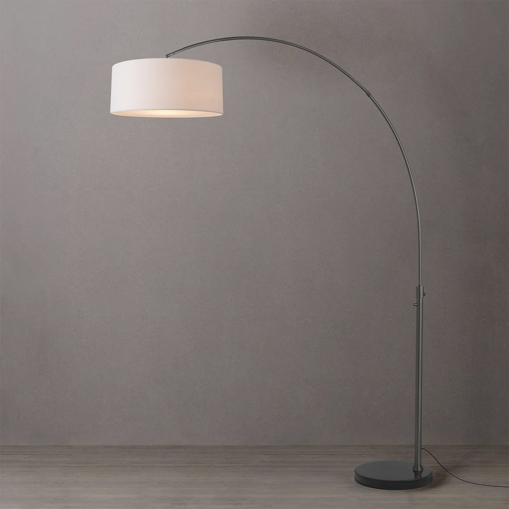 Float 92" Arc Lamp - Black Nickel, Black Marble Base, White Linen, Dimmable. Picture 2