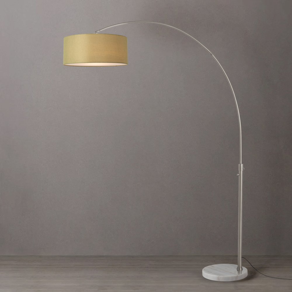 Float 92"H 1-Light Arc Lamp, Avocado Linen Shade, White Marble Base, Satin. Picture 2