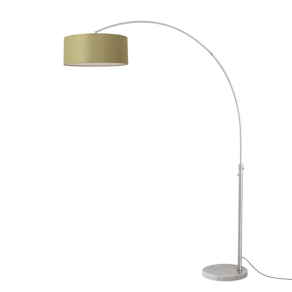 Float 92"H 1-Light Arc Lamp, Avocado Linen Shade, White Marble Base, Satin. Picture 1