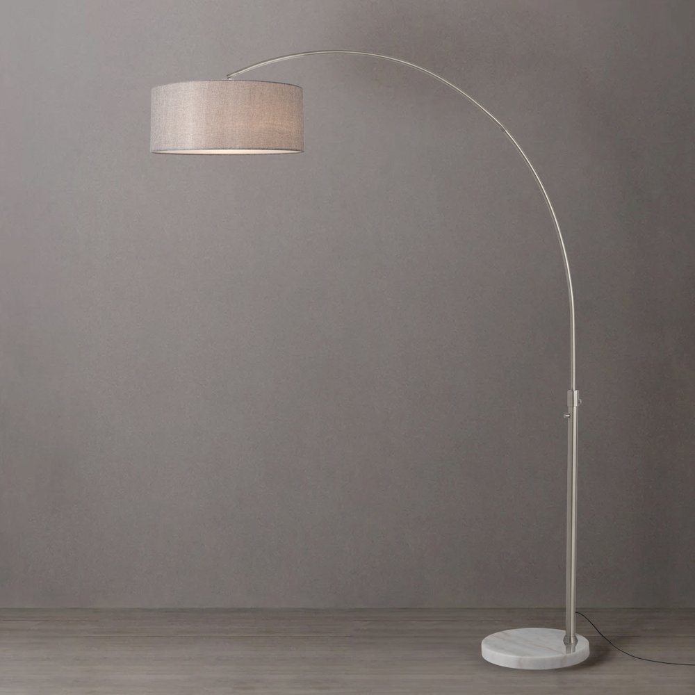 Float 92"H 1-Light Arc Lamp, Cashmere Gray Linen Shade, White Marble Base. Picture 3