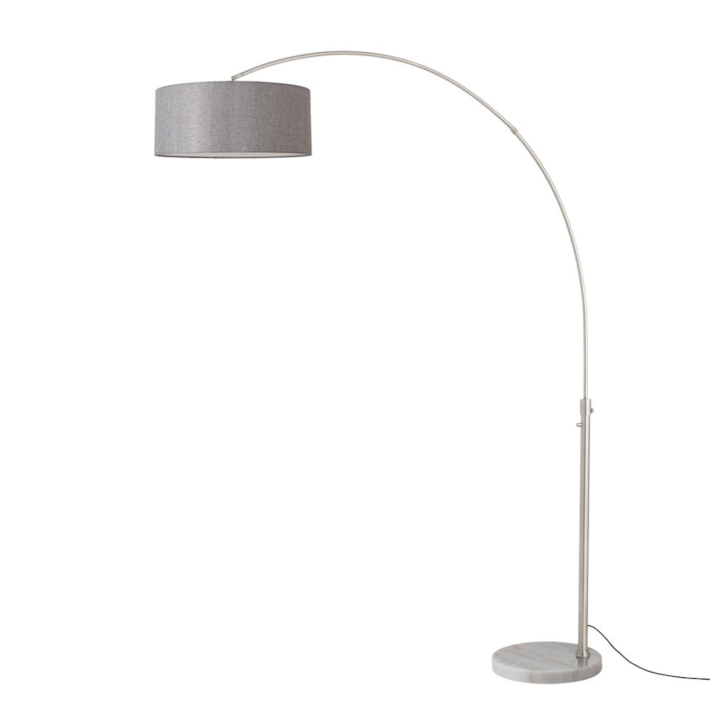 Float 92"H 1-Light Arc Lamp, Cashmere Gray Linen Shade, White Marble Base. Picture 1