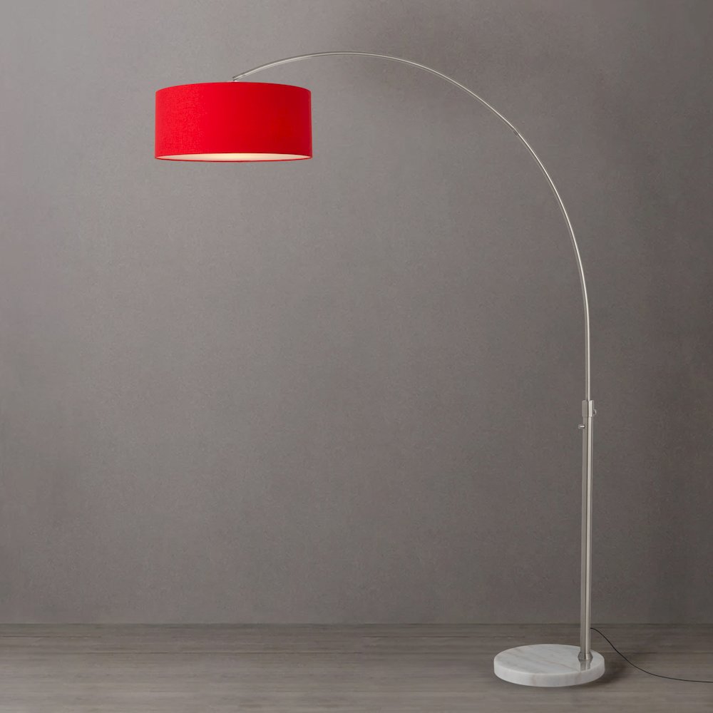 Float 92"H 1-Light Arc Lamp, Crimson Red Linen Shade, White Marble Base, Satin. Picture 3