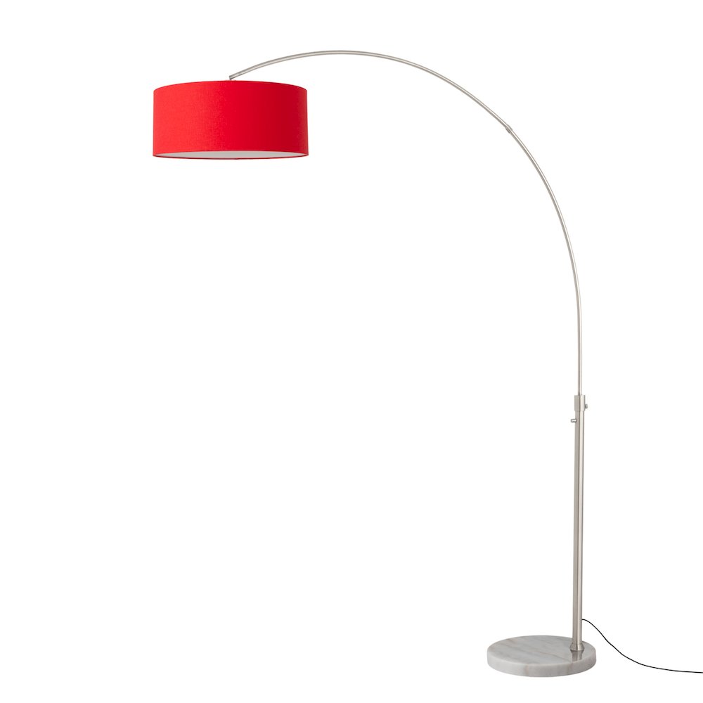 Float 92"H 1-Light Arc Lamp, Crimson Red Linen Shade, White Marble Base, Satin. Picture 1