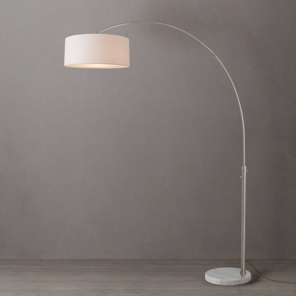 Float 92"H 1-Light Arc Lamp, White Linen Shade, White Marble Base, Satin Nickel. Picture 3