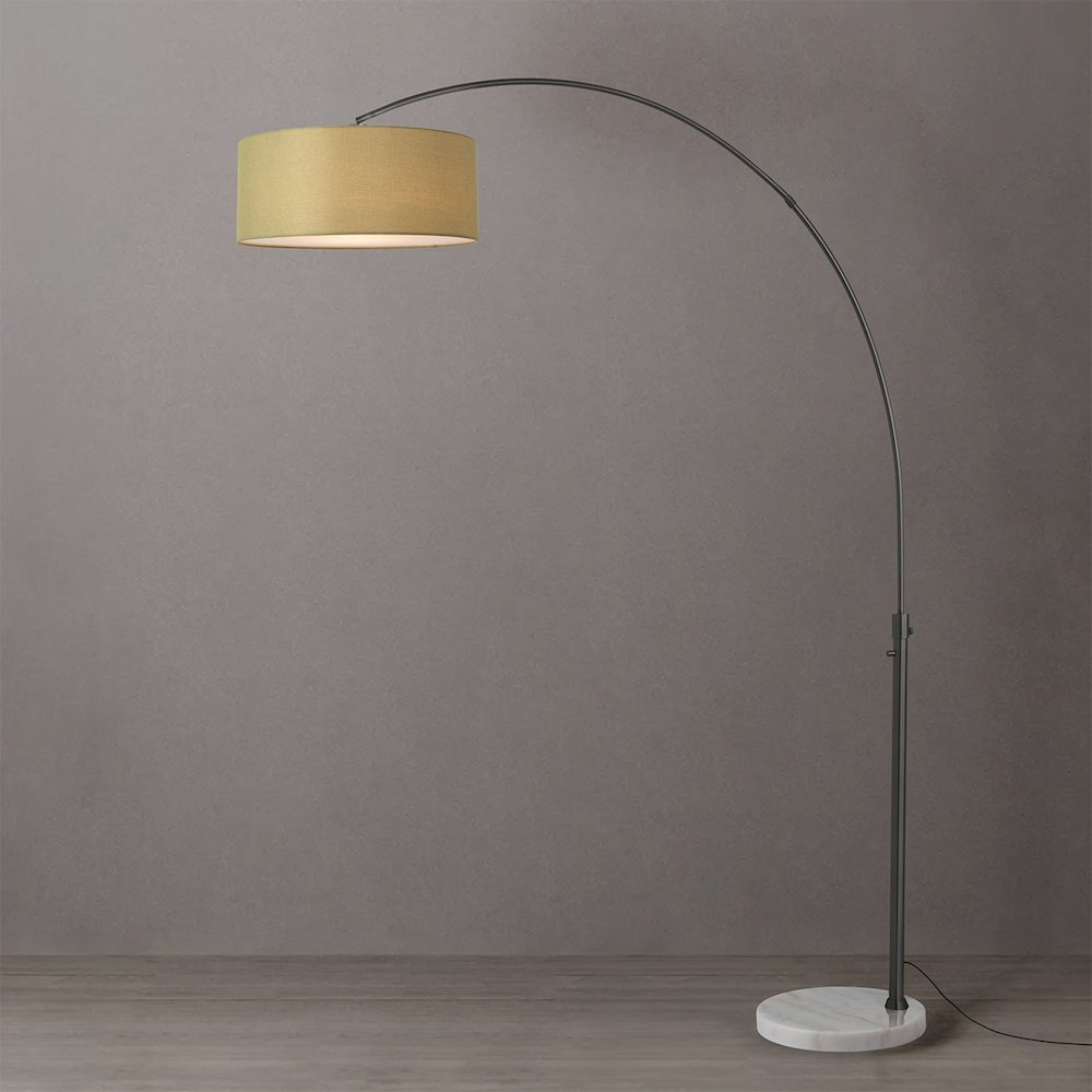 Float 92" Arc Lamp - Black Nickel, White Marble Base, Avocado Linen Shade. Picture 2