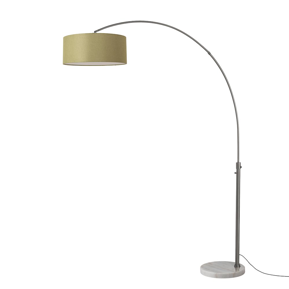 Float 92" Arc Lamp - Black Nickel, White Marble Base, Avocado Linen Shade. Picture 1
