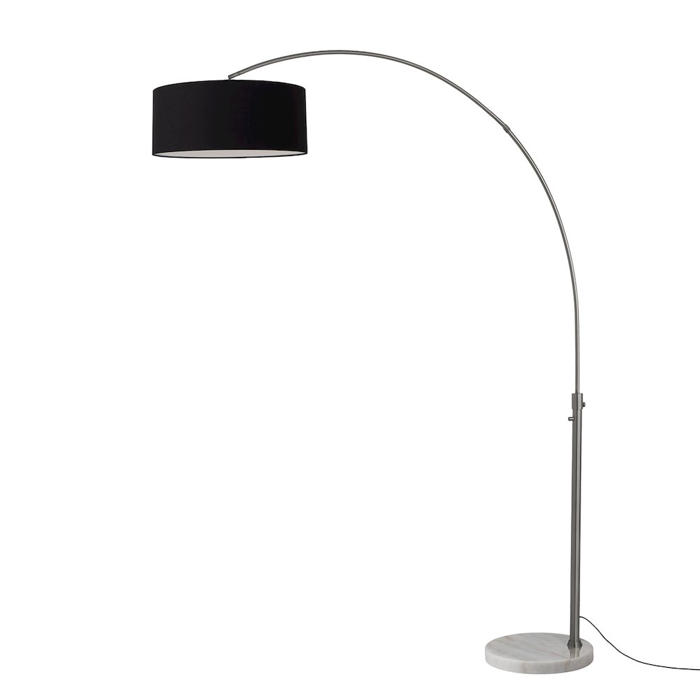 Float 92" Arc Lamp - Black Nickel, White Marble Base, Black Linen Shade. Picture 1