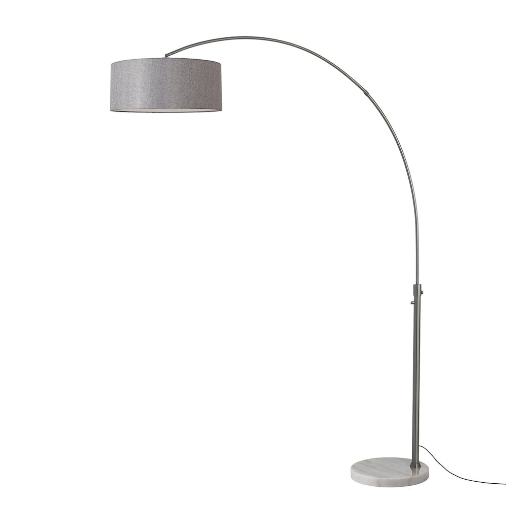 Float 92" Arc Lamp - Black Nickel, White Marble Base, Cashmere Gray Linen. Picture 1