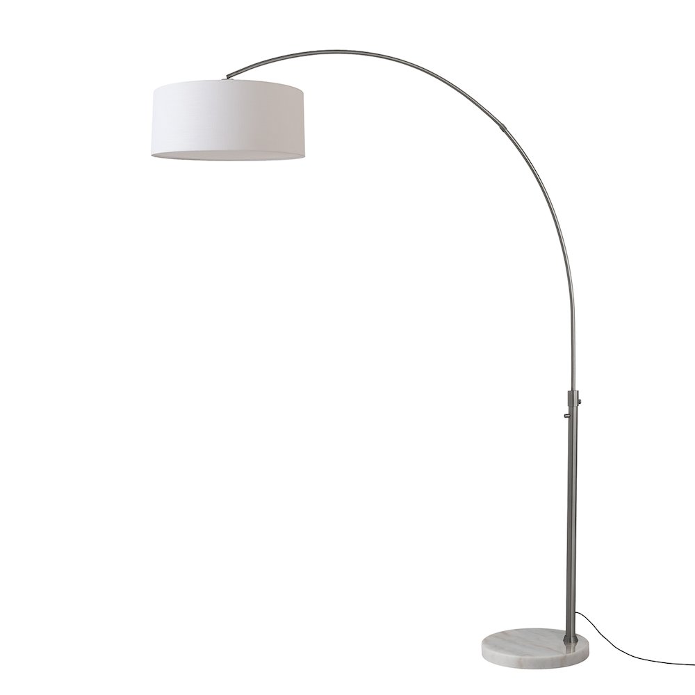 Float 92" Arc Lamp - Black Nickel, White Marble Base, White Linen Shade. Picture 1