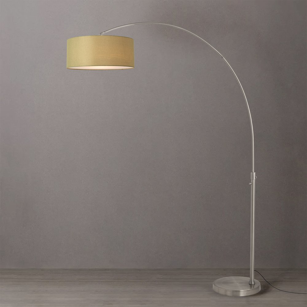 Float 92"H 1-Light Arc Lamp, Avocado Linen Shade, Satin Nickel Base & Body. Picture 2