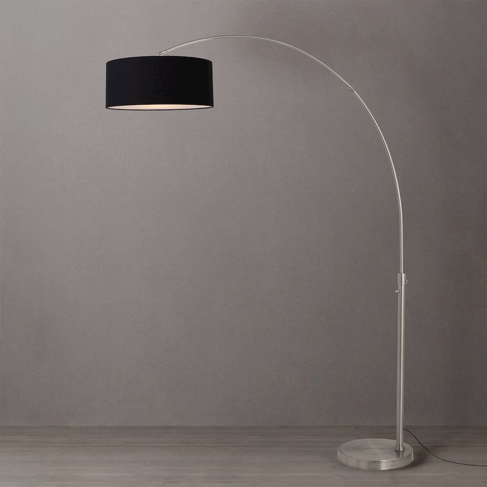 Float 92"H 1-Light Arc Lamp, Black Linen Shade, Satin Nickel Base & Body. Picture 2