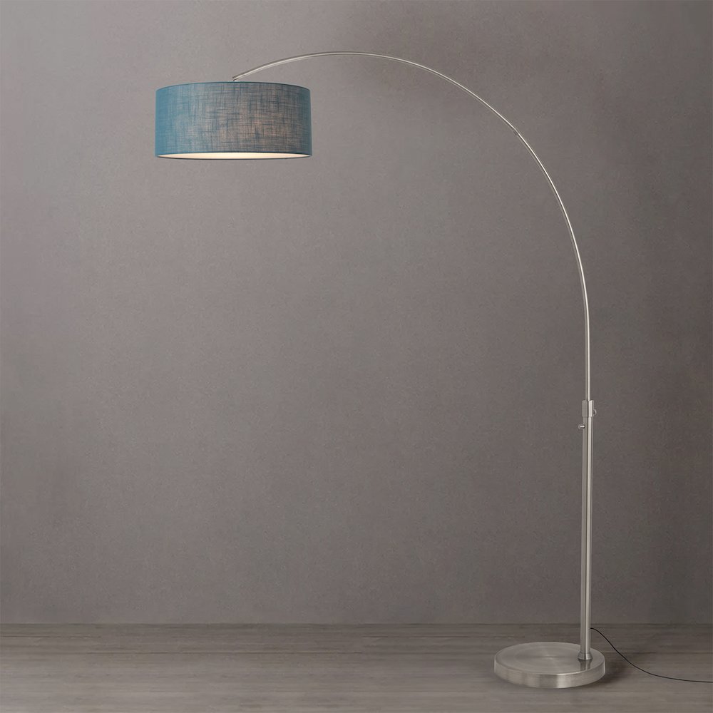 Float 92"H 1-Light Arc Lamp, Pool Blue Linen Shade, Satin Nickel Base & Body. Picture 2