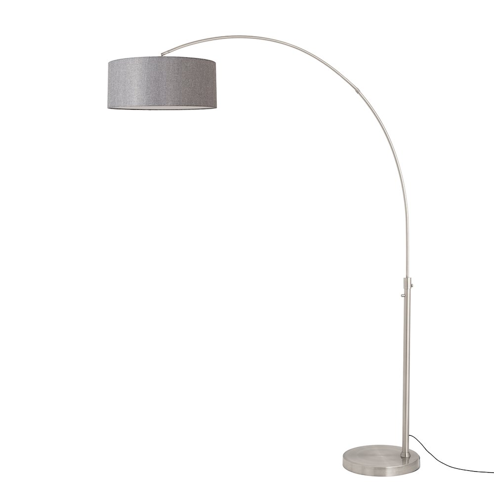 Float 92" Arc Lamp - Satin Nickel, Steel Base, Cashmere Gray Linen, Dimmable. Picture 3