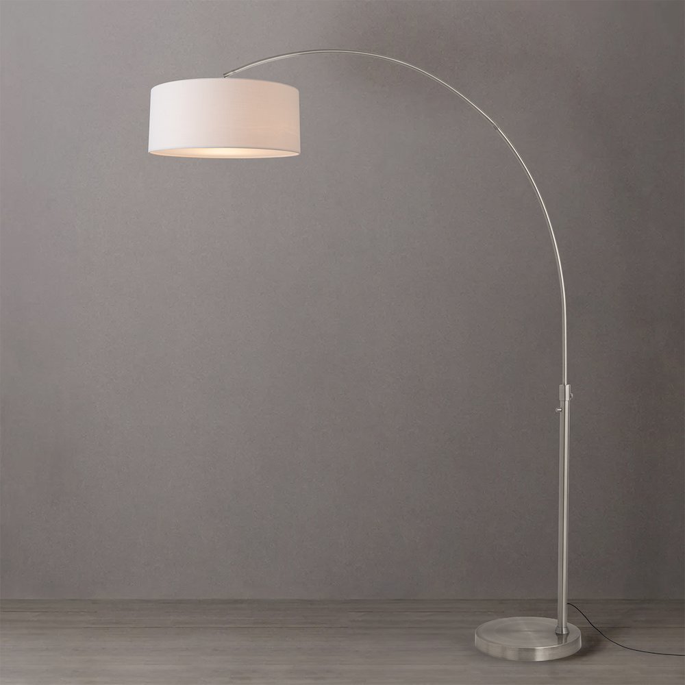 Float 92" Arc Lamp - Satin Nickel Steel, Satin Nickel Base, White Linen. Picture 2