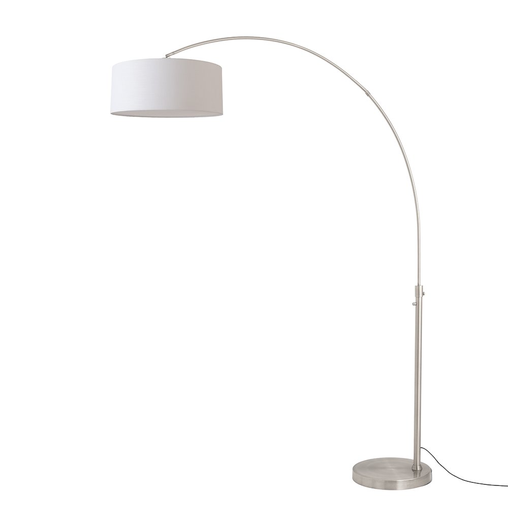 Float 92" Arc Lamp - Satin Nickel Steel, Satin Nickel Base, White Linen. Picture 1