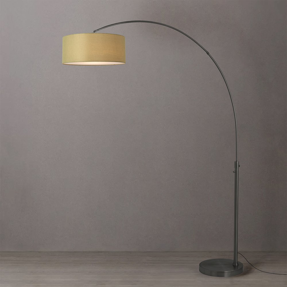 Float 92"H 1-Light Arc Lamp, Avocado Linen Shade, Black Nickel Base & Body. Picture 2