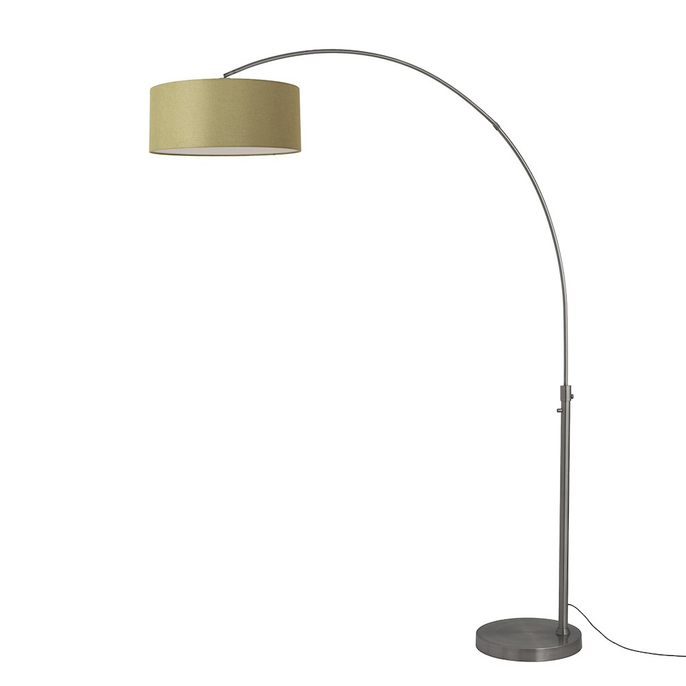 Float 92"H 1-Light Arc Lamp, Avocado Linen Shade, Black Nickel Base & Body. Picture 1