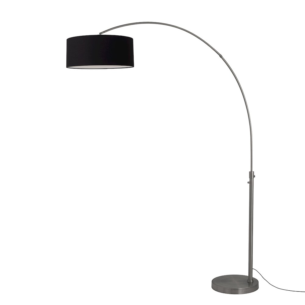 Float 92"H 1-Light Arc Lamp, Black Linen Shade, Black Nickel Base & Body. Picture 1