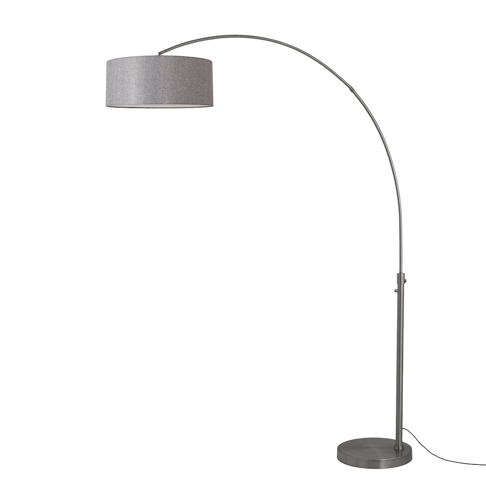 Float 92"H 1-Light Arc Lamp, Cashmere Gray Linen Shade, Black Nickel Base & Body. Picture 1