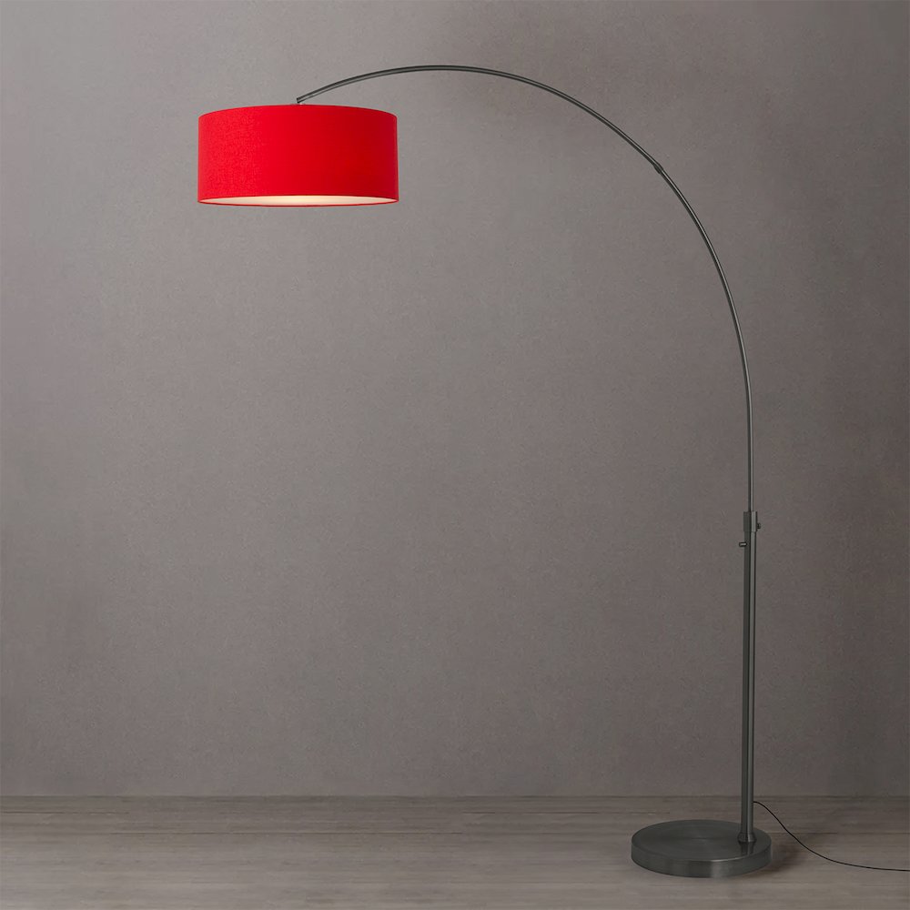 Float 92"H 1-Light Arc Lamp, Crimson Red Linen Shade, Black Nickel Base & Body. Picture 2