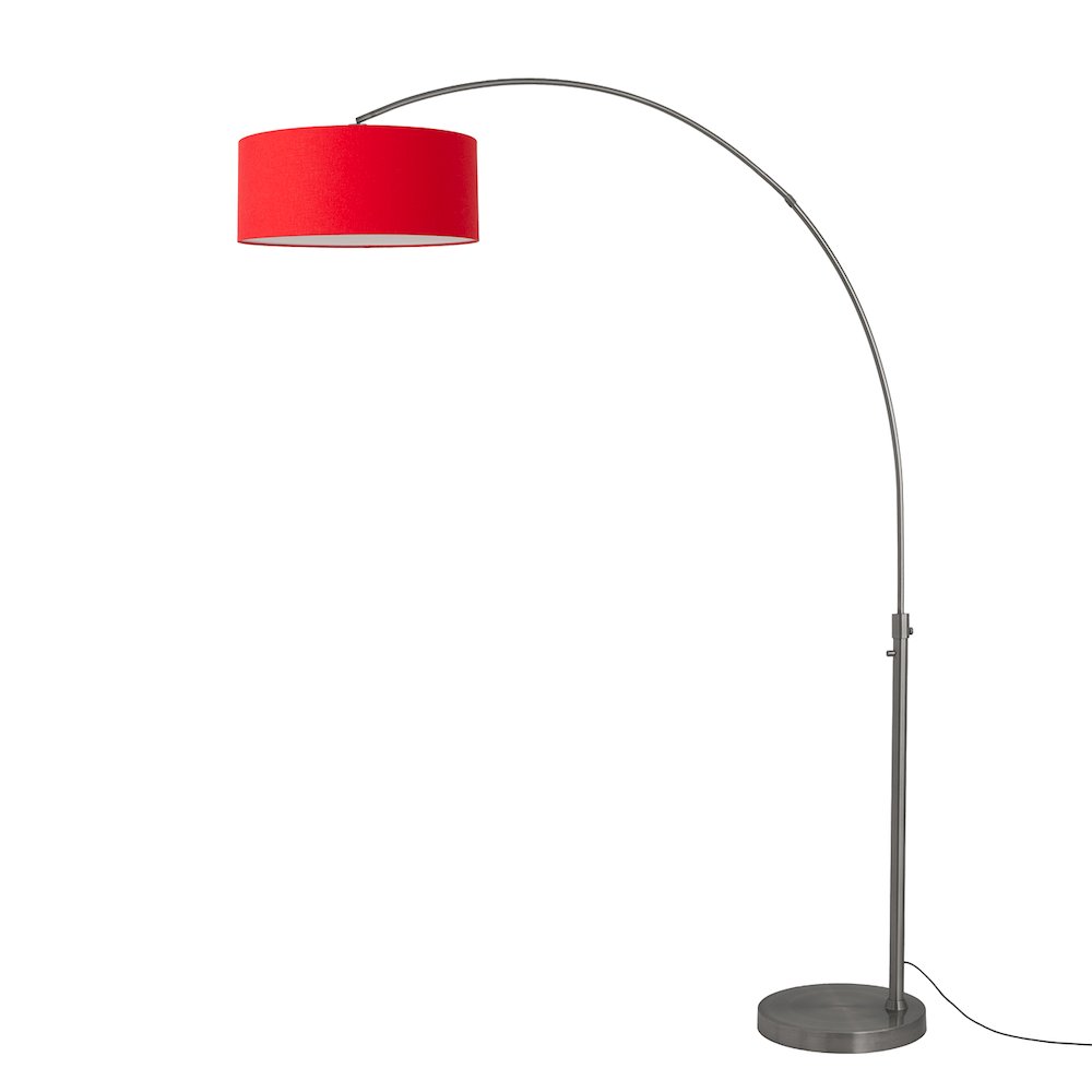 Float 92"H 1-Light Arc Lamp, Crimson Red Linen Shade, Black Nickel Base & Body. Picture 1