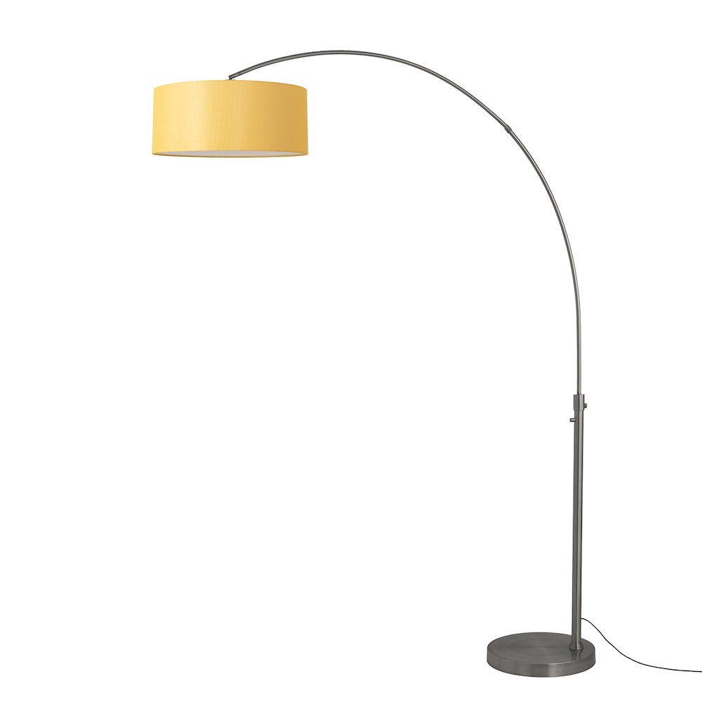 Float 92"H 1-Light Arc Lamp, Mustard Linen Shade, Black Nickel Base & Body. Picture 1