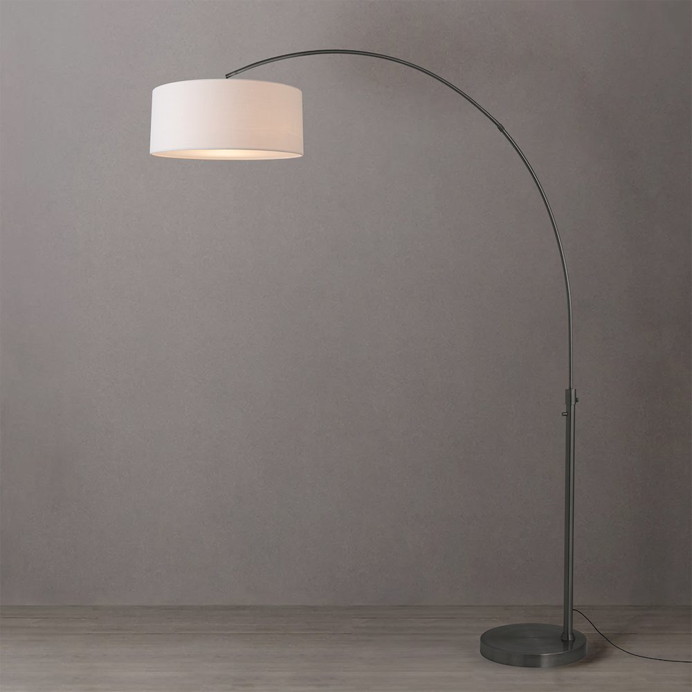 Float 92"H 1-Light Arc Lamp, White Linen Shade, Black Nickel Base & Body. Picture 2