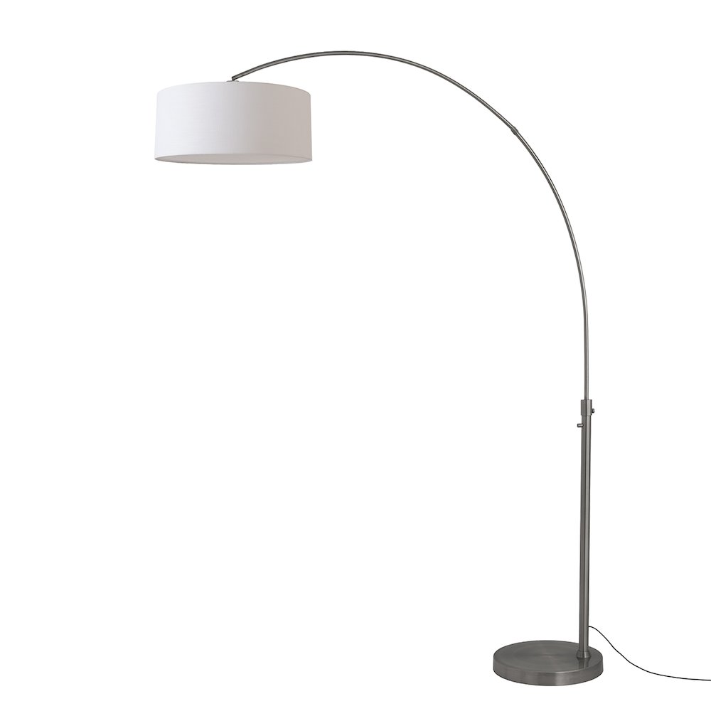 Float 92"H 1-Light Arc Lamp, White Linen Shade, Black Nickel Base & Body. Picture 1