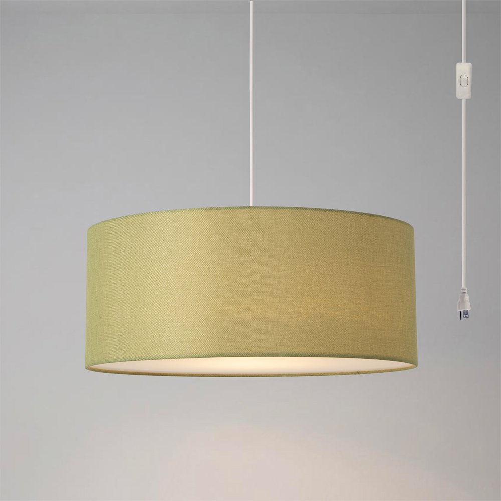Stretch Swag Lamp, Avocado Linen Drum Shade, Satin Nickel. Picture 2