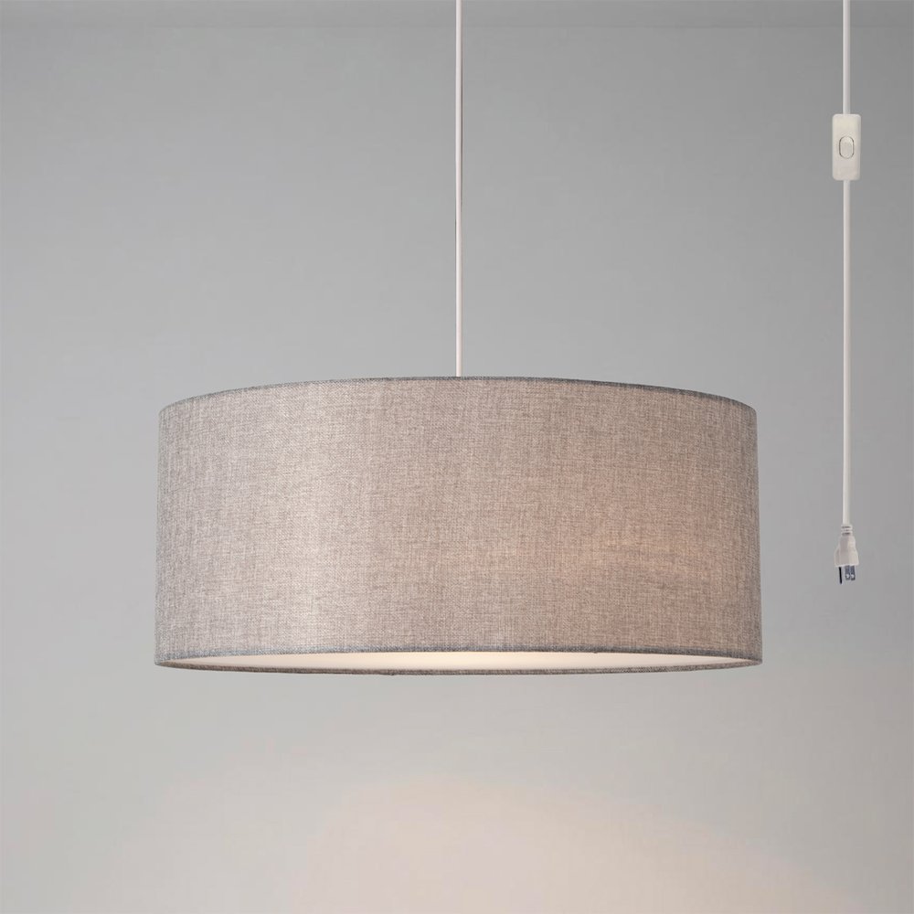 Stretch Swag Lamp, Cashmere Gray Linen Drum Shade, Satin Nickel. Picture 3