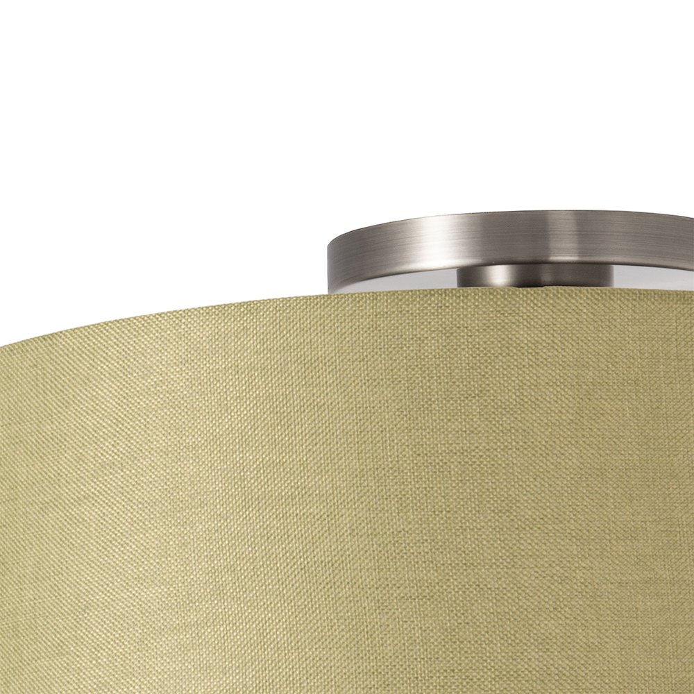 Stretch Flush Mount, Avocado Linen Drum Shade, Satin Nickel. Picture 4