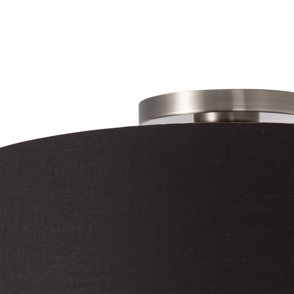 Stretch Flush Mount, Black Linen Drum Shade, Satin Nickel. Picture 4
