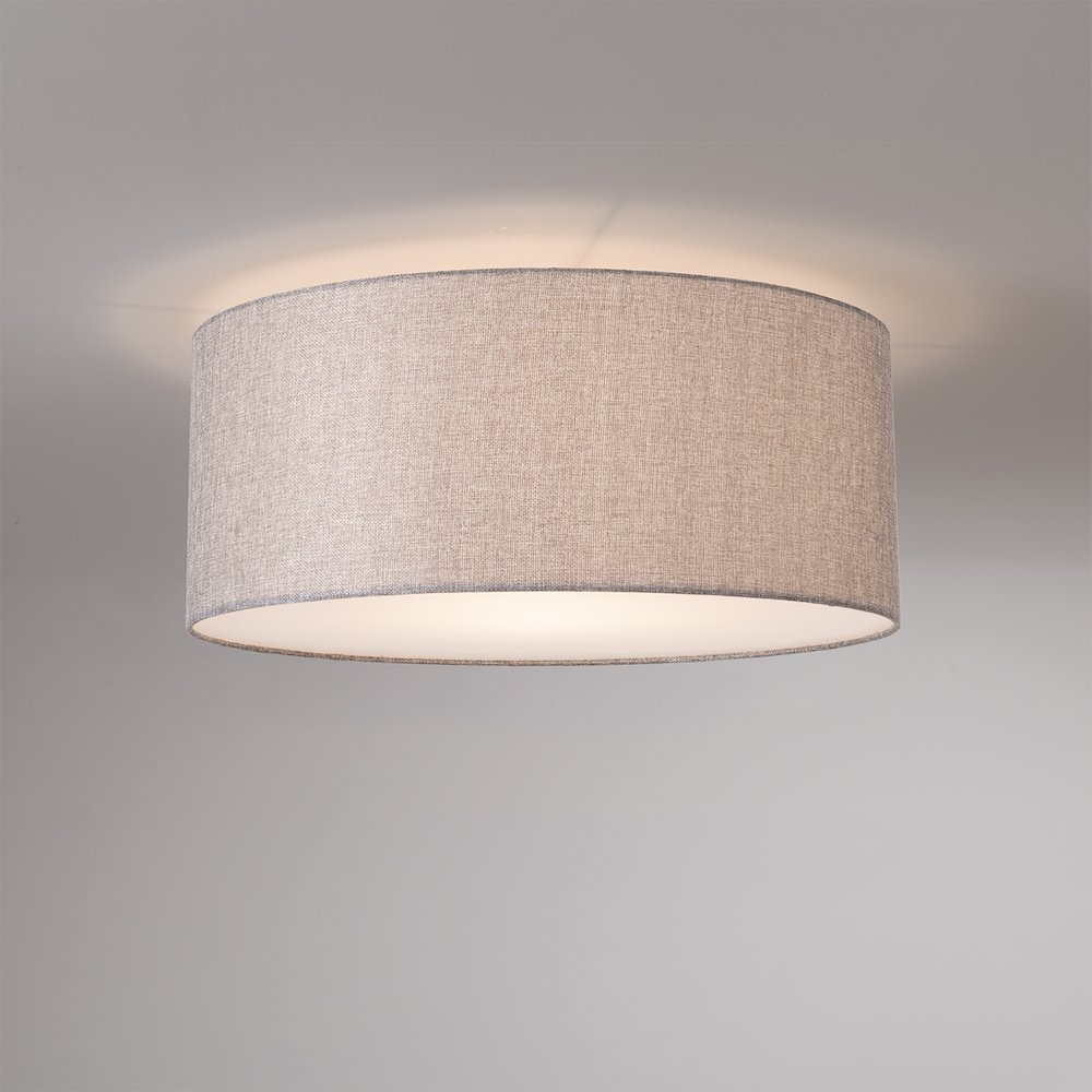 Stretch Flush Mount, Cashmere Gray Linen Drum Shade, Satin Nickel. Picture 2