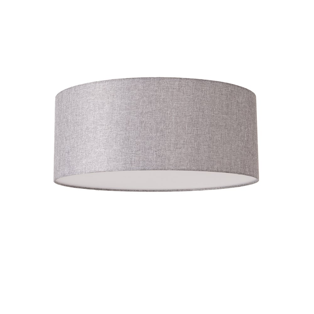 Stretch Flush Mount, Cashmere Gray Linen Drum Shade, Satin Nickel. Picture 1