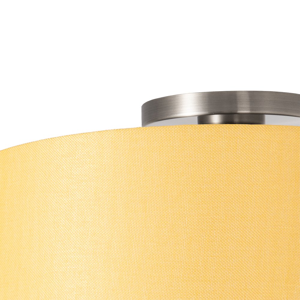 Stretch Flush Mount, Mustard Linen Drum Shade, Satin Nickel. Picture 4