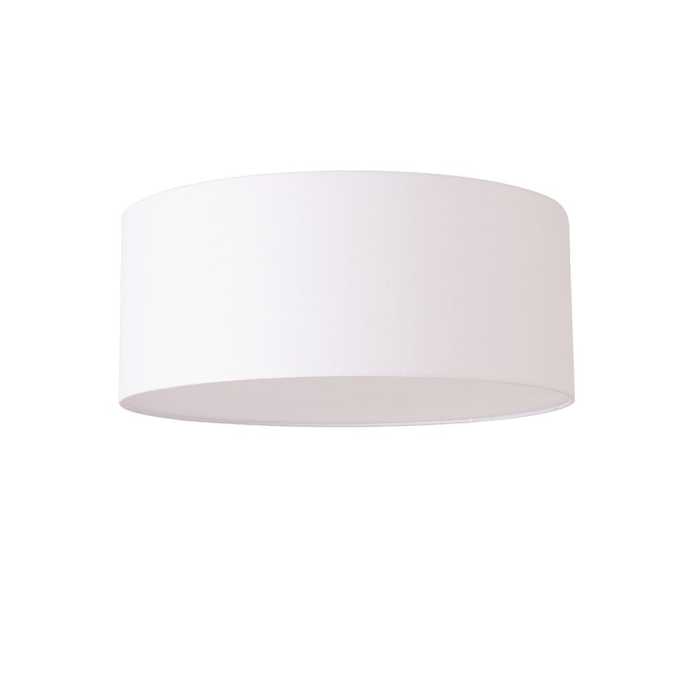 Stretch Flush Mount, 22" White Linen Drum Drum Shade, Satin Nickel, Dimmable. Picture 1