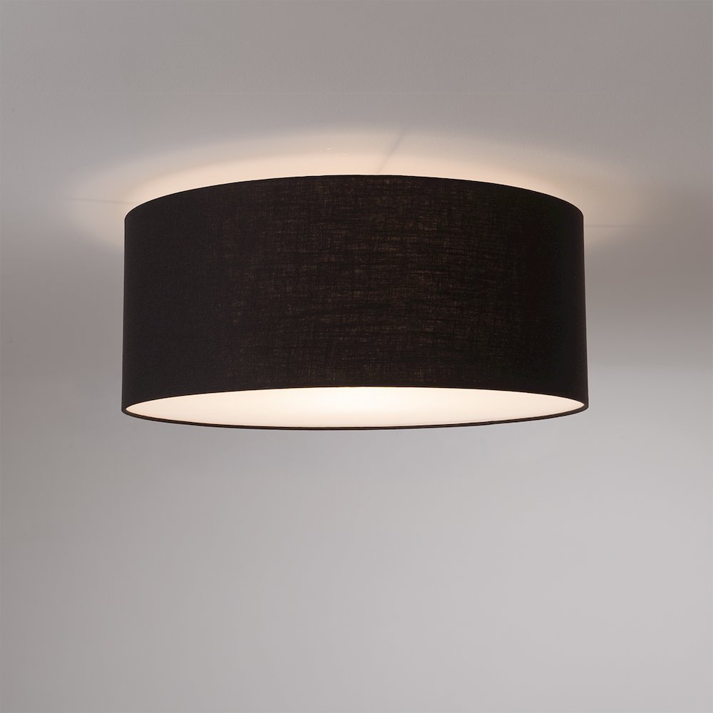 Stretch Flush Mount, Black Linen Drum Shade, Weathered Brass. Picture 2