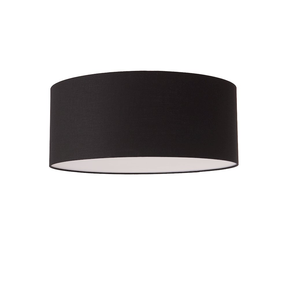 Stretch Flush Mount, Black Linen Drum Shade, Weathered Brass. Picture 1
