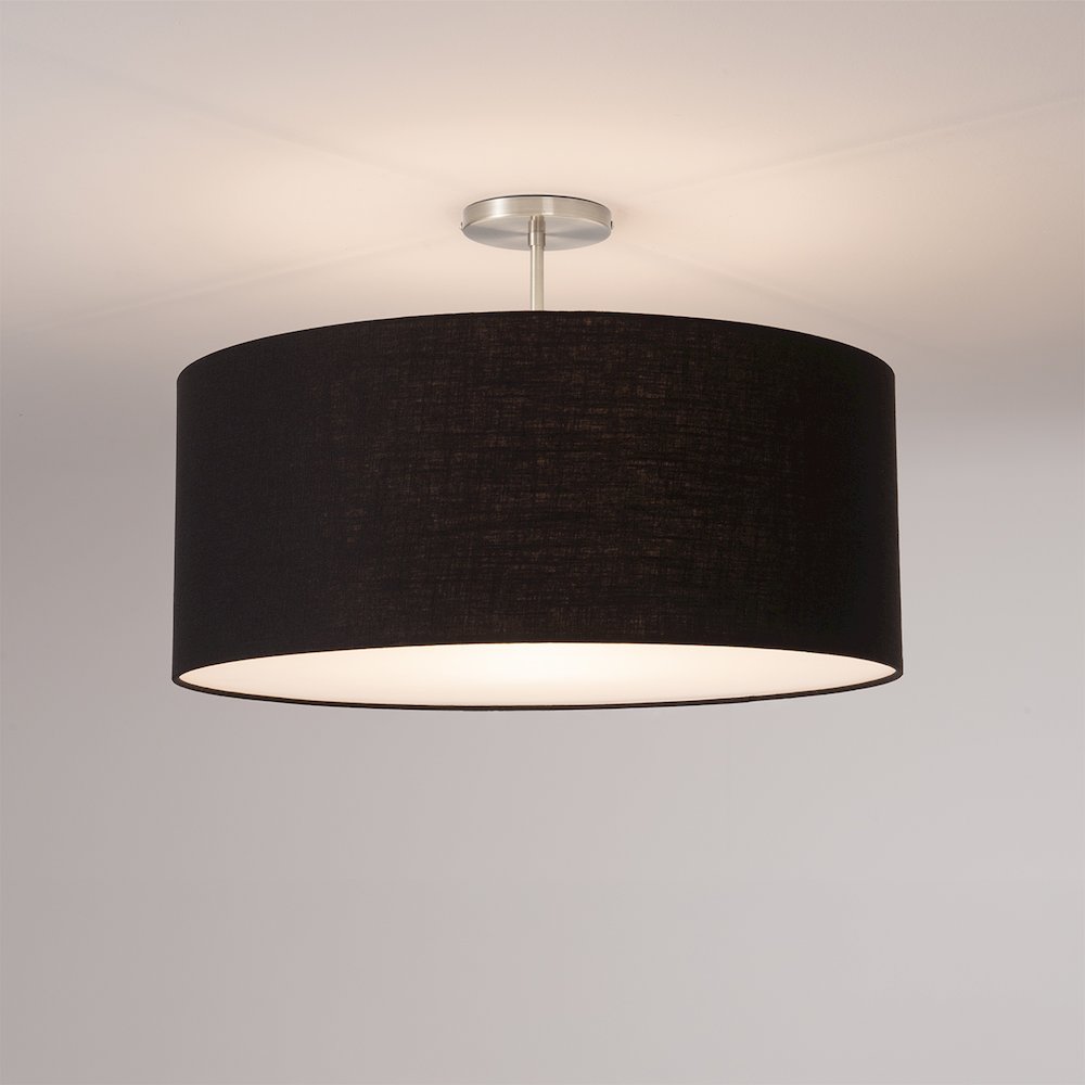 Stretch Semi Flush Mount, Black Linen Drum Shade, Satin Nickel. Picture 2