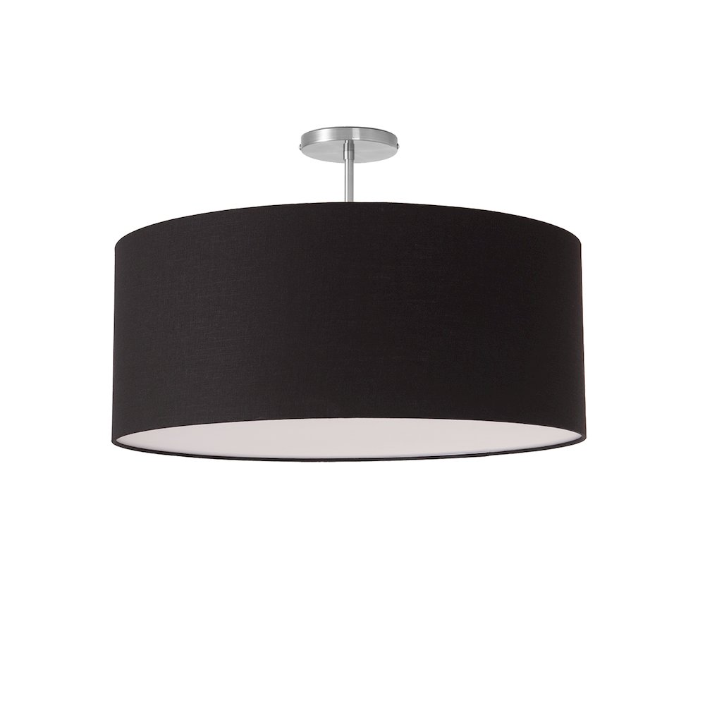 Stretch Semi Flush Mount, Black Linen Drum Shade, Satin Nickel. Picture 1