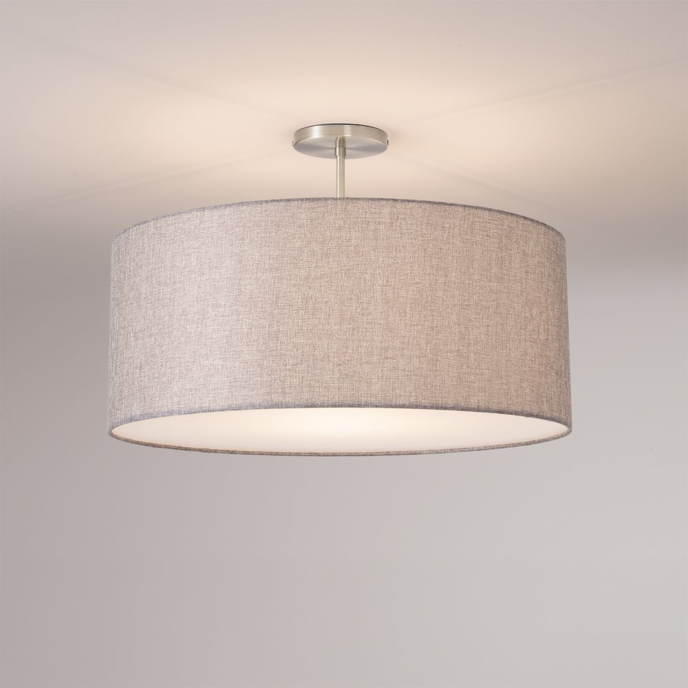 Stretch Semi Flush Mount, Cashmere Gray Linen Drum Shade, Satin Nickel. Picture 2