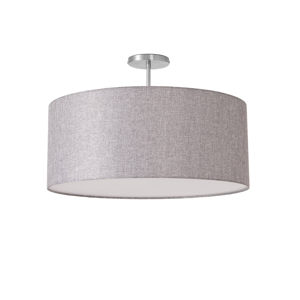 Stretch Semi Flush Mount, Cashmere Gray Linen Drum Shade, Satin Nickel. Picture 1