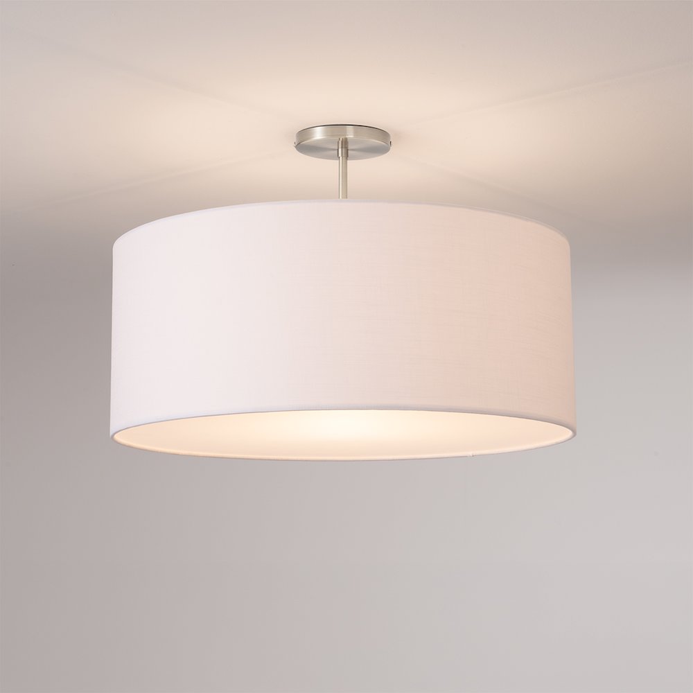 Stretch 22" Semi-Flush Mount - Satin Nickel, Steel, White Linen Drum Shade. Picture 2